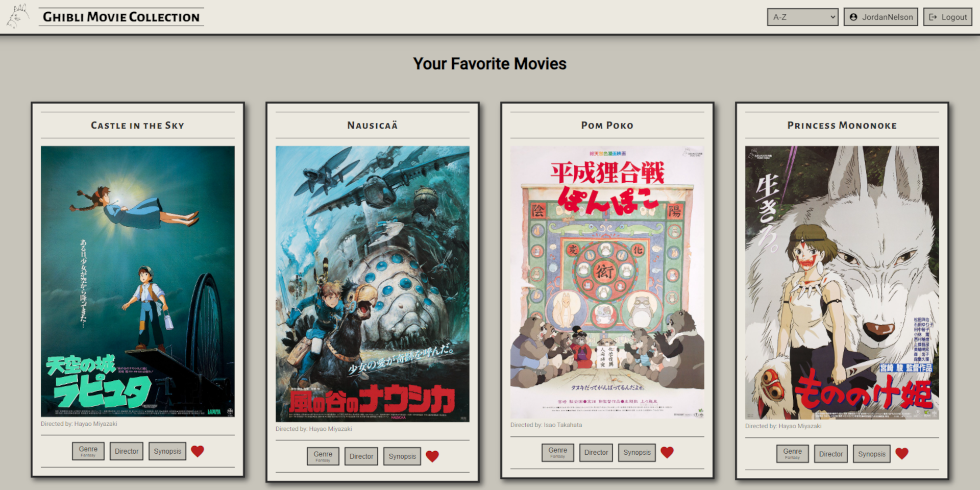 Image of the Studio Ghibli Movie App Favorites List